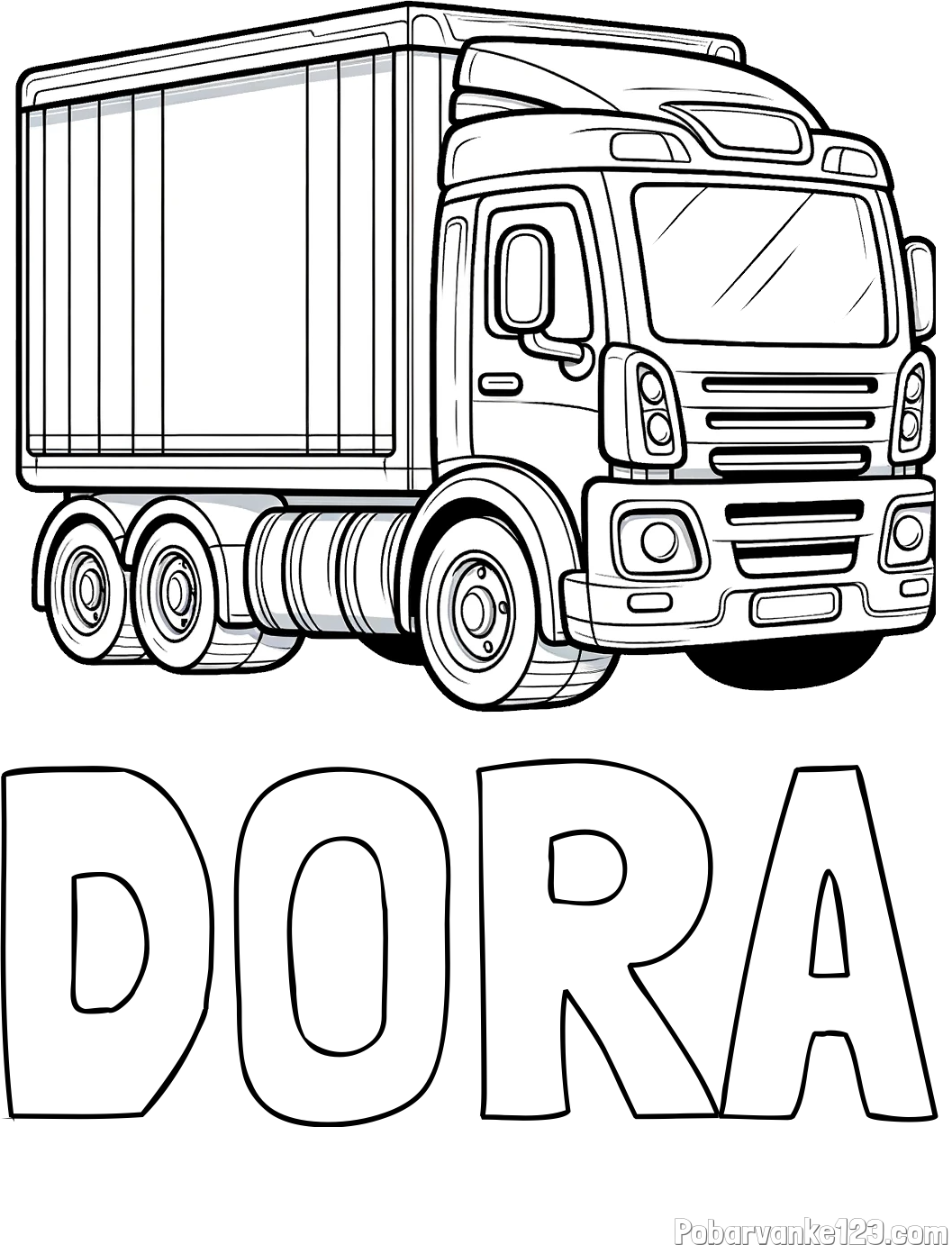 Pobarvanka imena DORA in pobarvanka velikega tovornjaka