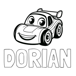Online izdelana pobarvanka - Pobarvanka imena DORIAN in pobarvanka otroškega avtomobila