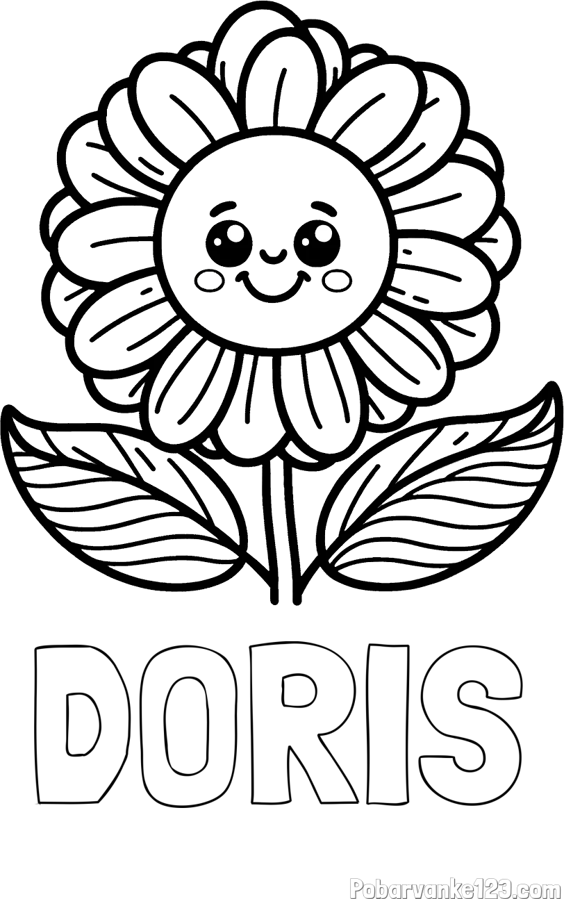 Pobarvanka imena DORIS in pobarvanka ljubke in nasmejane rože