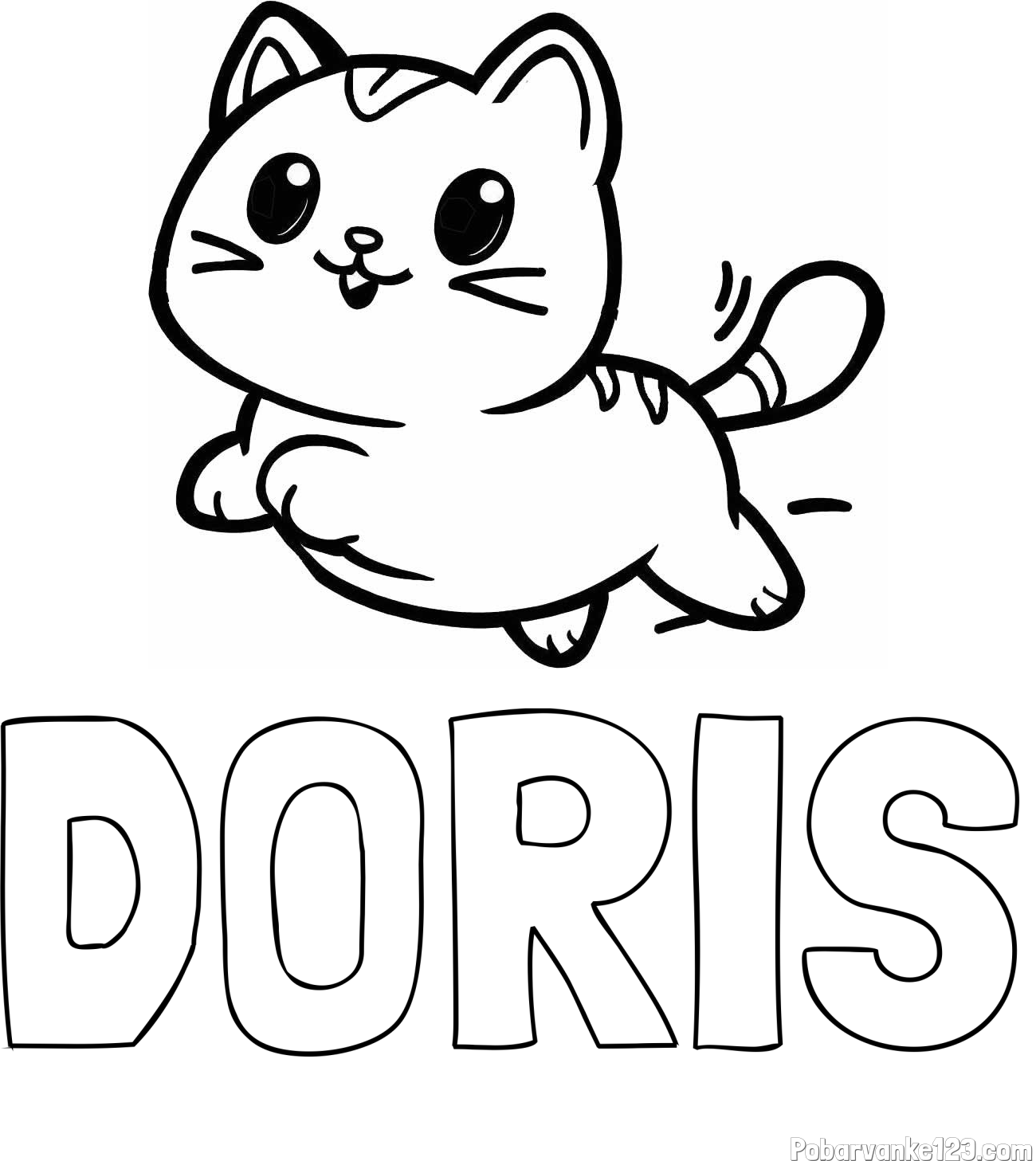 Pobarvanka imena DORIS in pobarvanka prikupne mačke med tekom