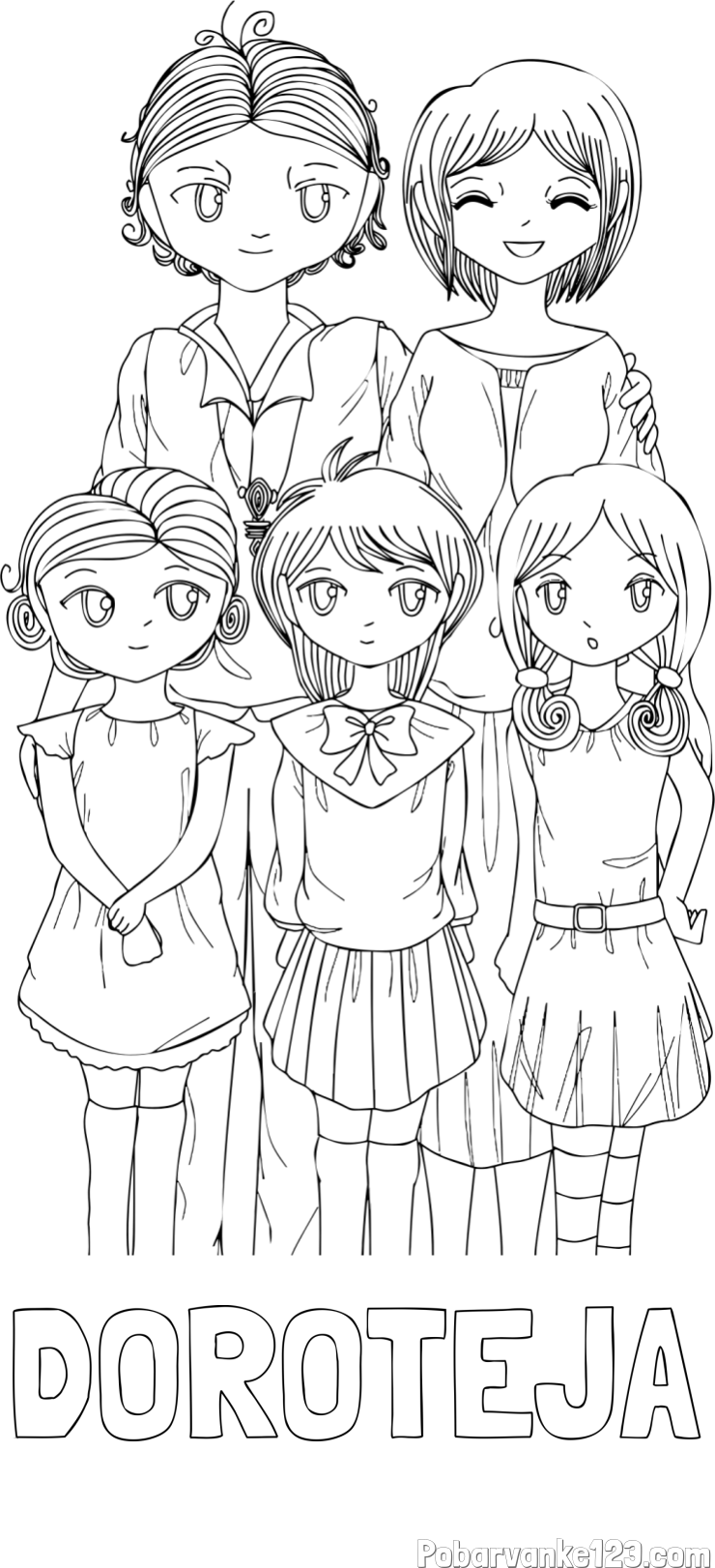 Pobarvanka imena DOROTEJA in anime risani junaki