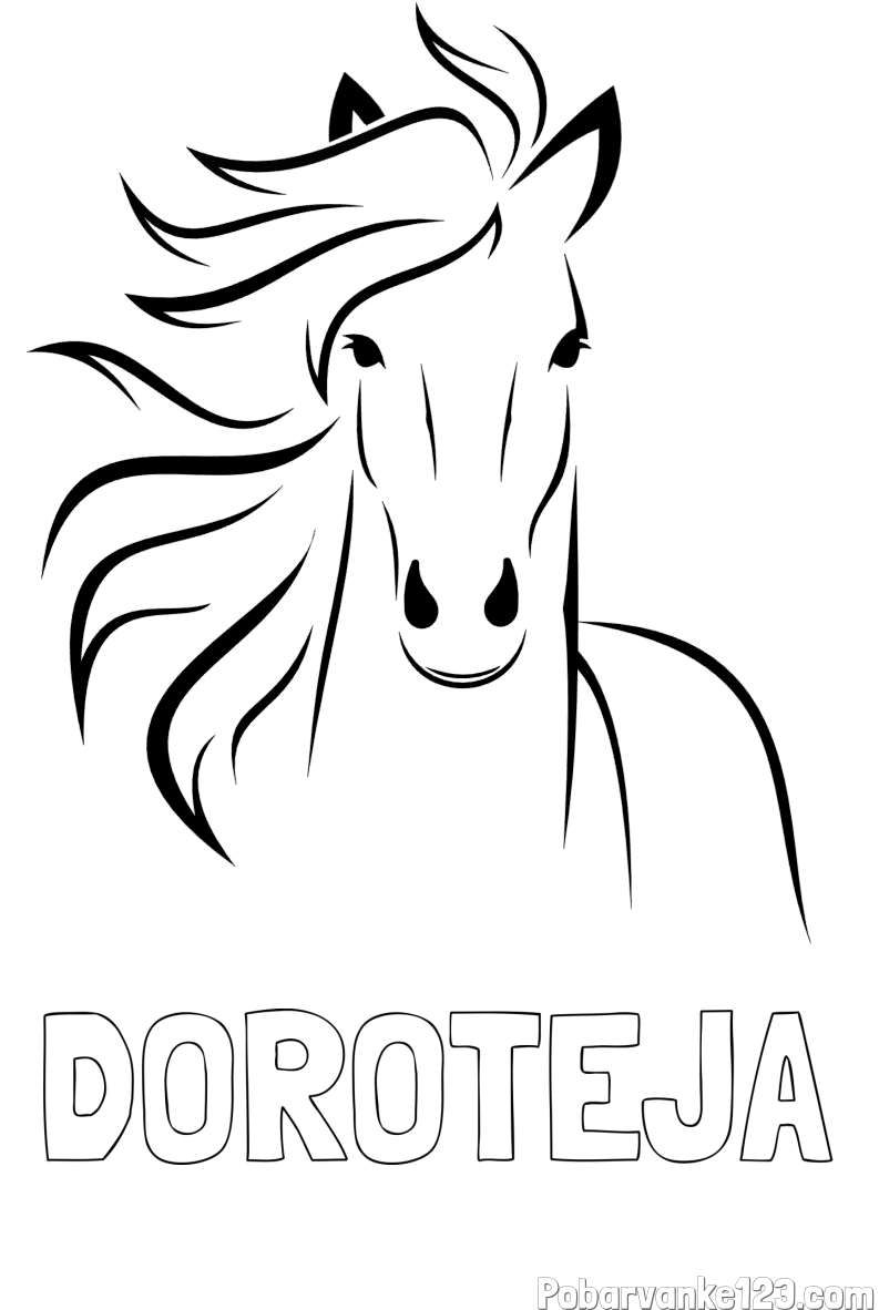 Pobarvanka imena DOROTEJA in lepa pobarvanka konja