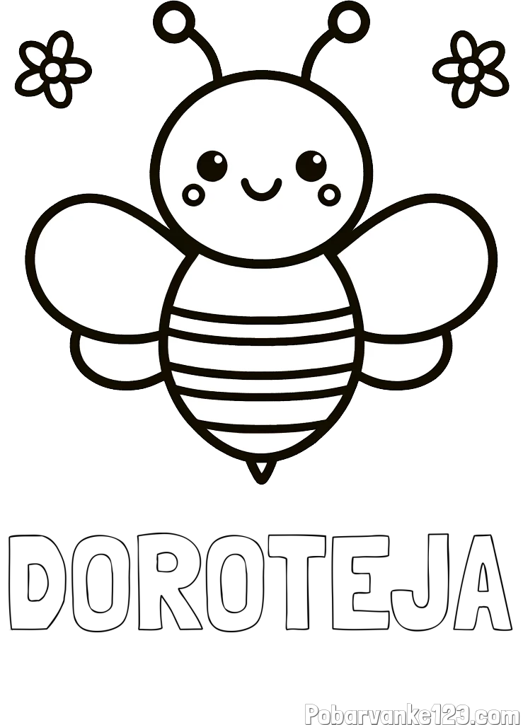 Pobarvanka imena DOROTEJA in otroška pobarvanka čebele