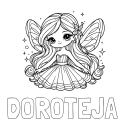 Pobarvanka imena DOROTEJA in pobarvanka ljubke in nasmejane čarobne vile
