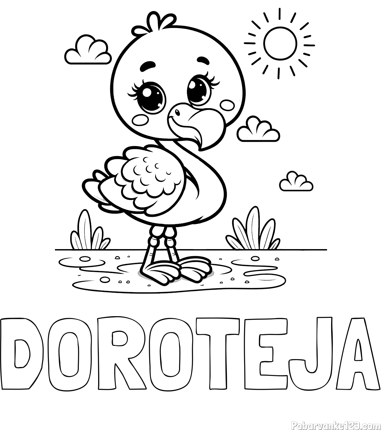 Pobarvanka imena DOROTEJA in pobarvanka ljubkega flaminga