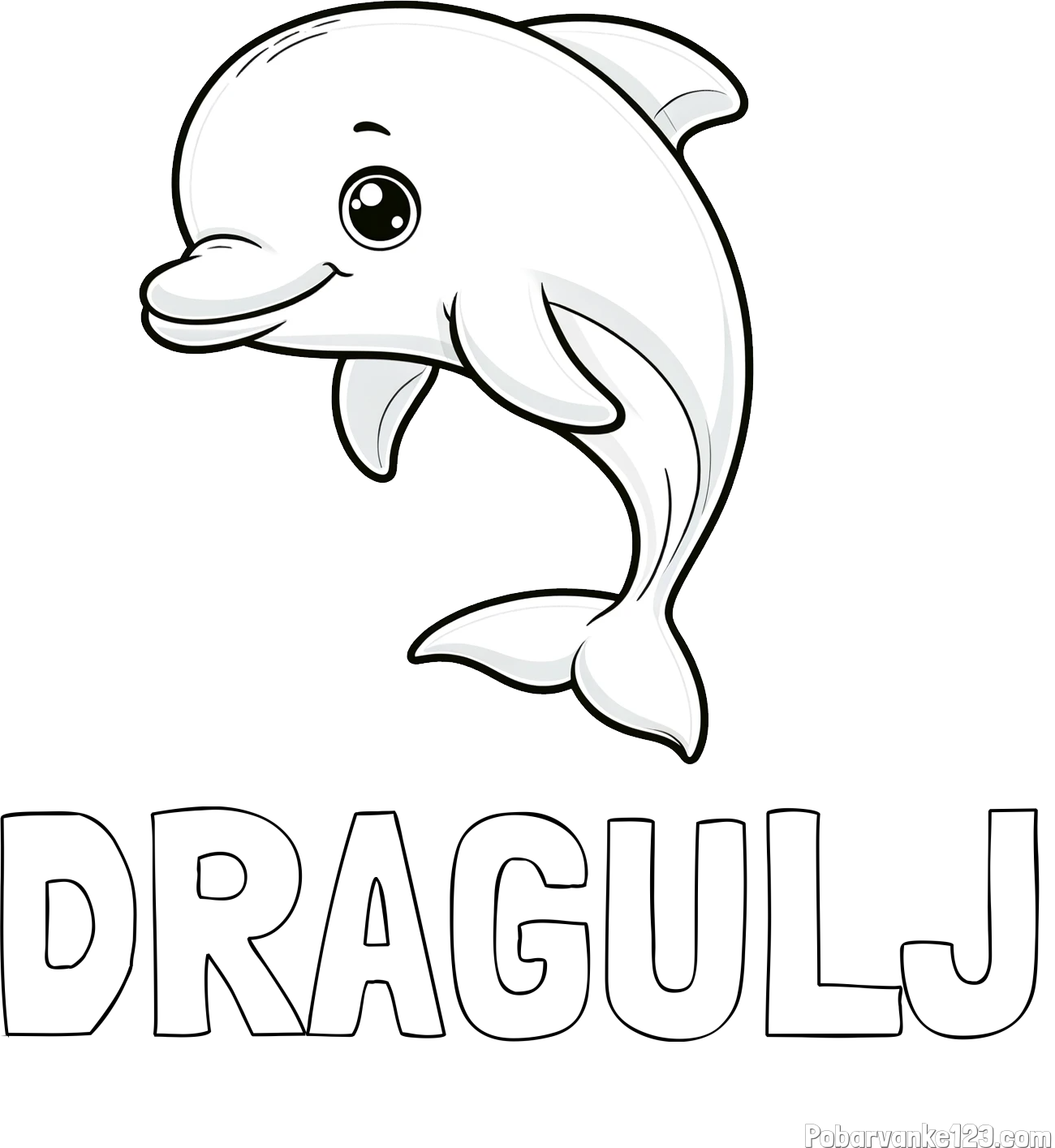 Pobarvanka imena DRAGULJ in otroška pobarvanka ljubkega delfina