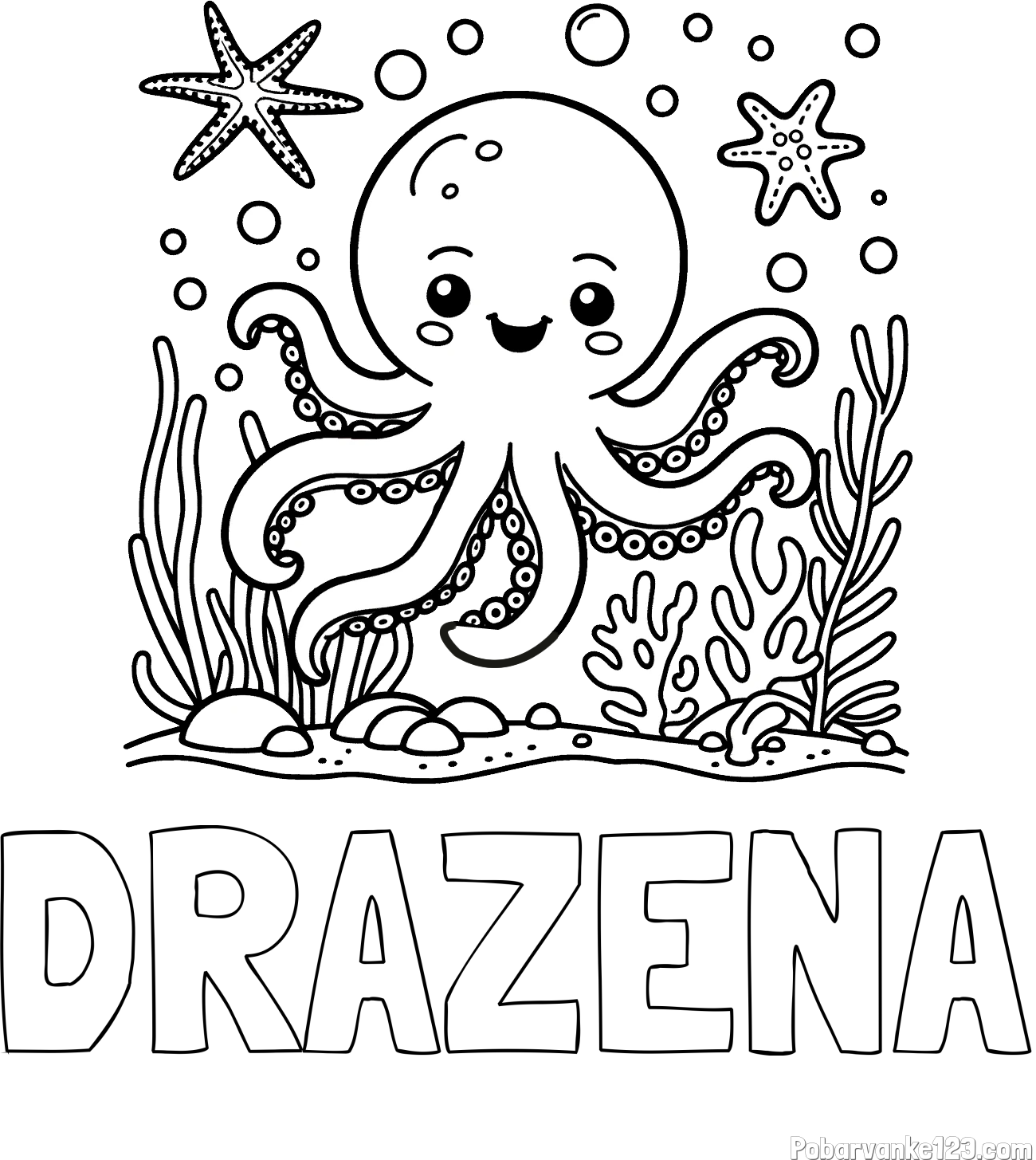 Pobarvanka imena DRAŽENA in pobarvanka hobotnice