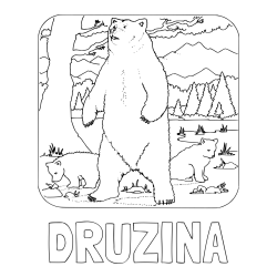 Online izdelana pobarvanka - Pobarvanka imena DRUŽINA in pobarvanka medvedke z mladičema