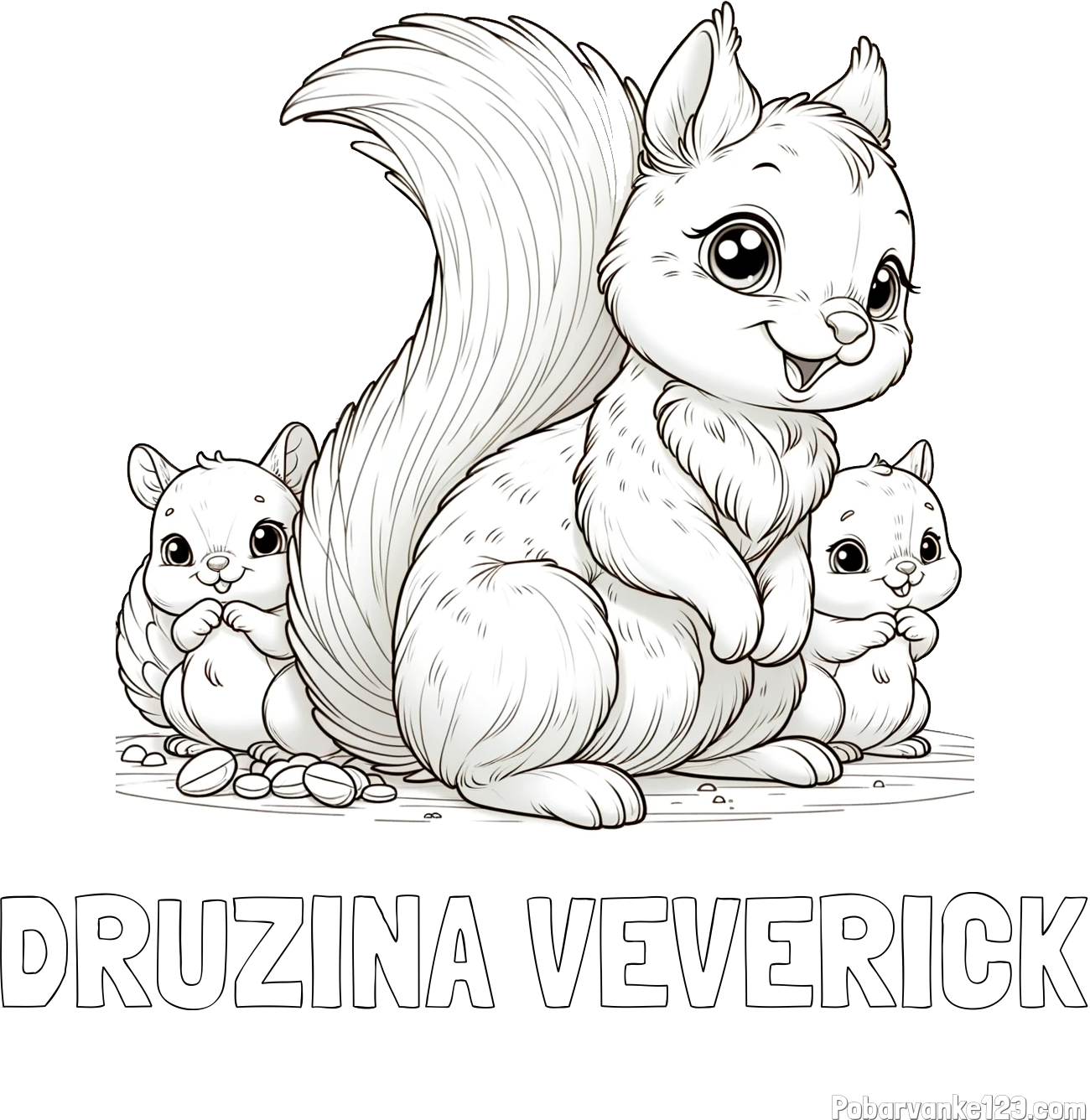 Pobarvanka imena DRUŽINA VEVERIČK in pobarvanka veveričje družine