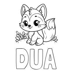 Online izdelana pobarvanka - Pobarvanka imena DUA in pobarvanka lisičke