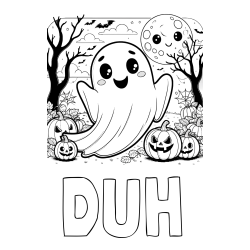 Online izdelana pobarvanka - Pobarvanka imena DUH in pobarvanka ljubkega duhca in buč za noč čarovnic