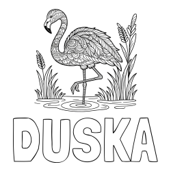 Online izdelana pobarvanka - Pobarvanka imena DUŠKA in pobarvanka flaminga z abstraktnimi vzorci
