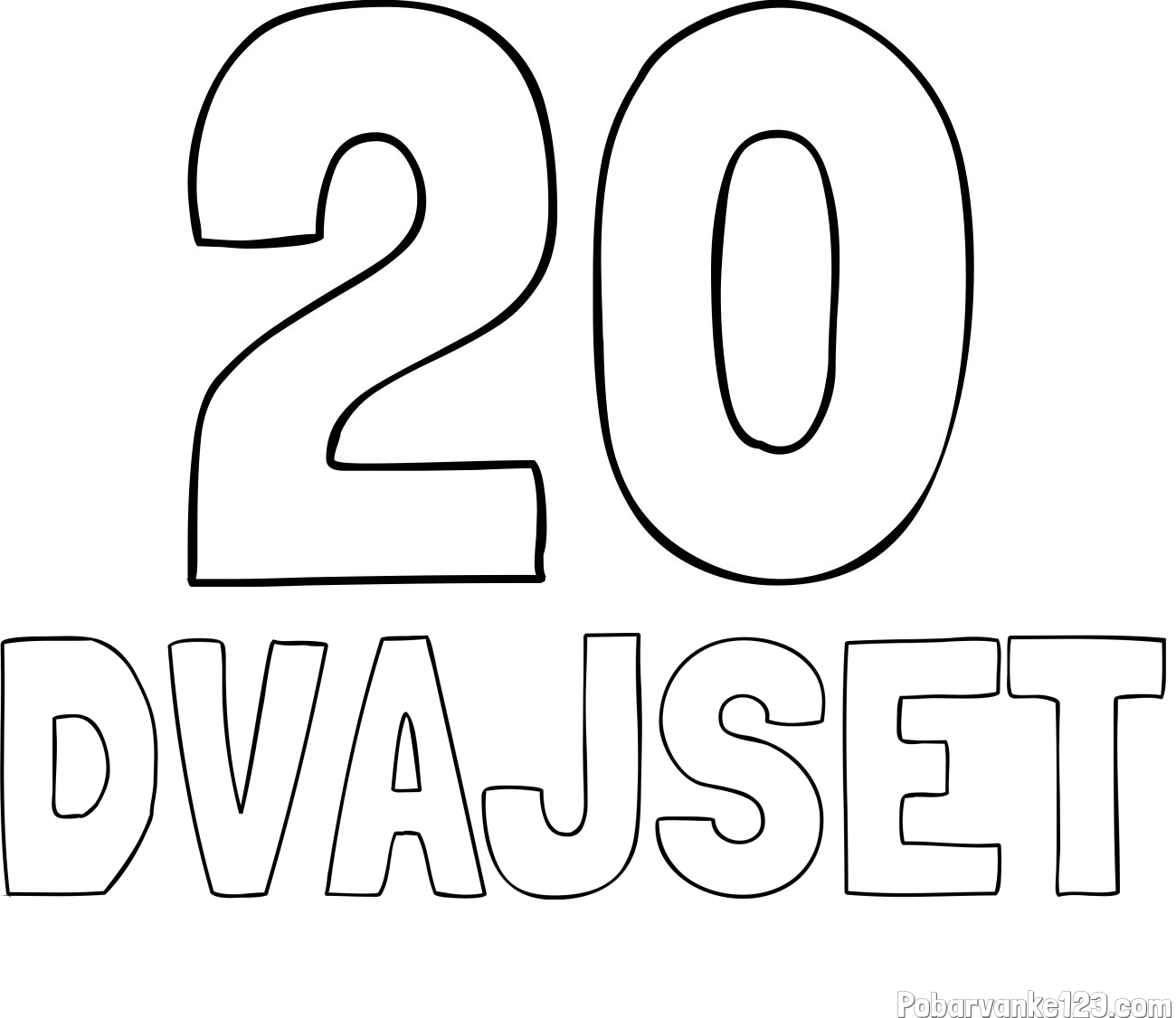 Pobarvanka imena DVAJSET in pobarvanka številke dvajset (20)