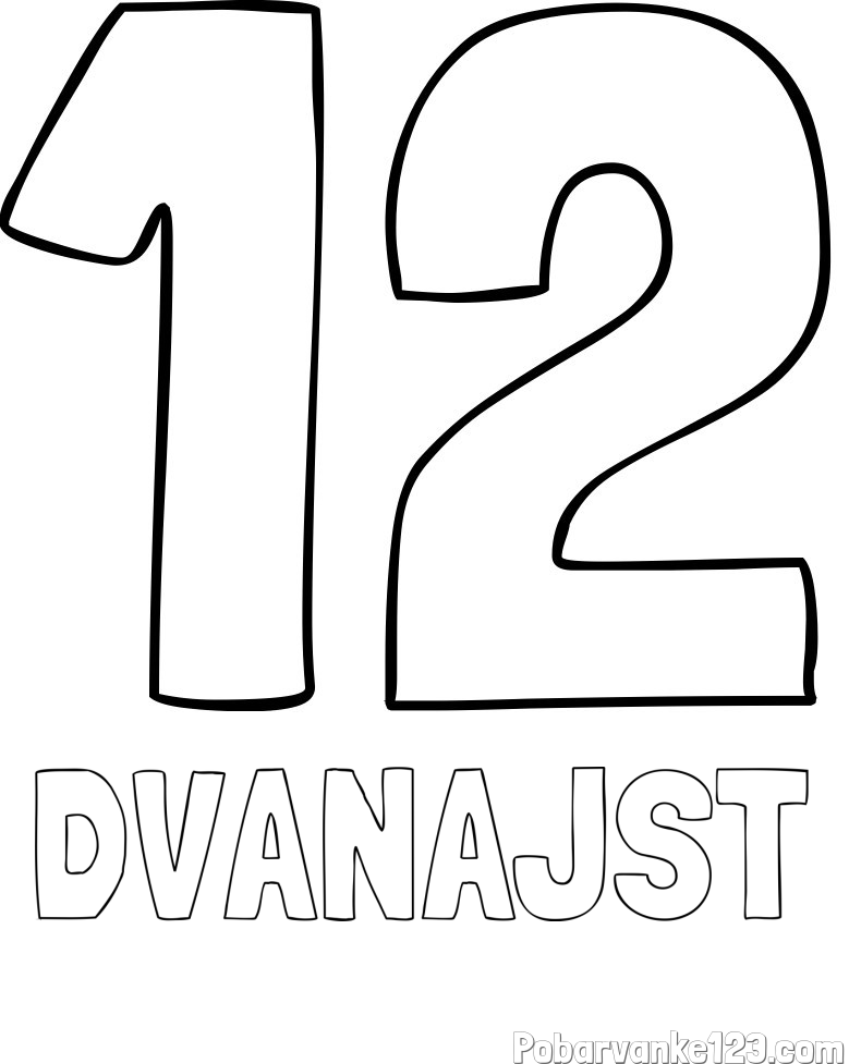 Pobarvanka imena DVANAJST in pobarvanka številke dvanajst (12)