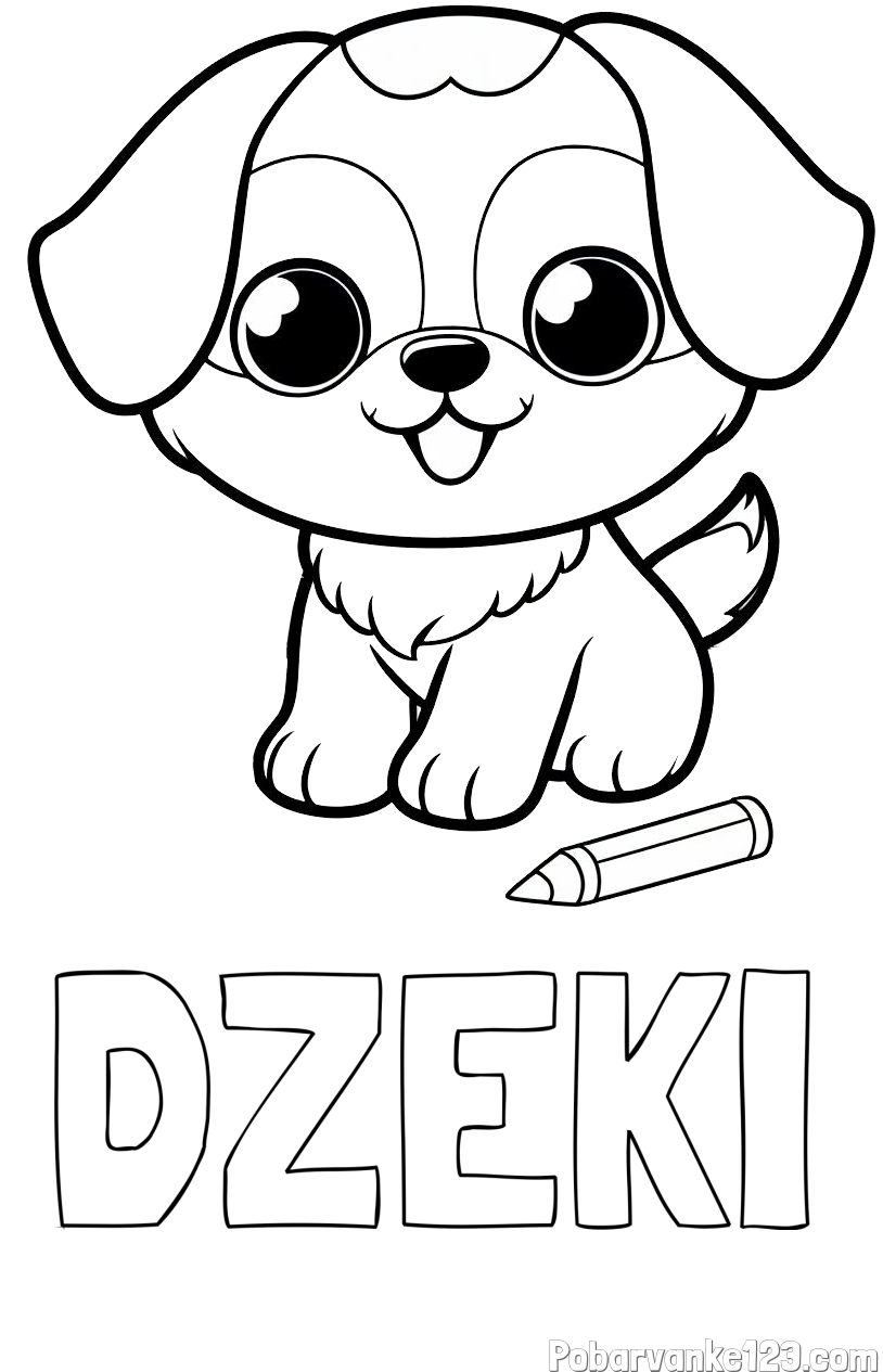 Pobarvanka imena DŽEKI in pobarvanka prikupnega kužka