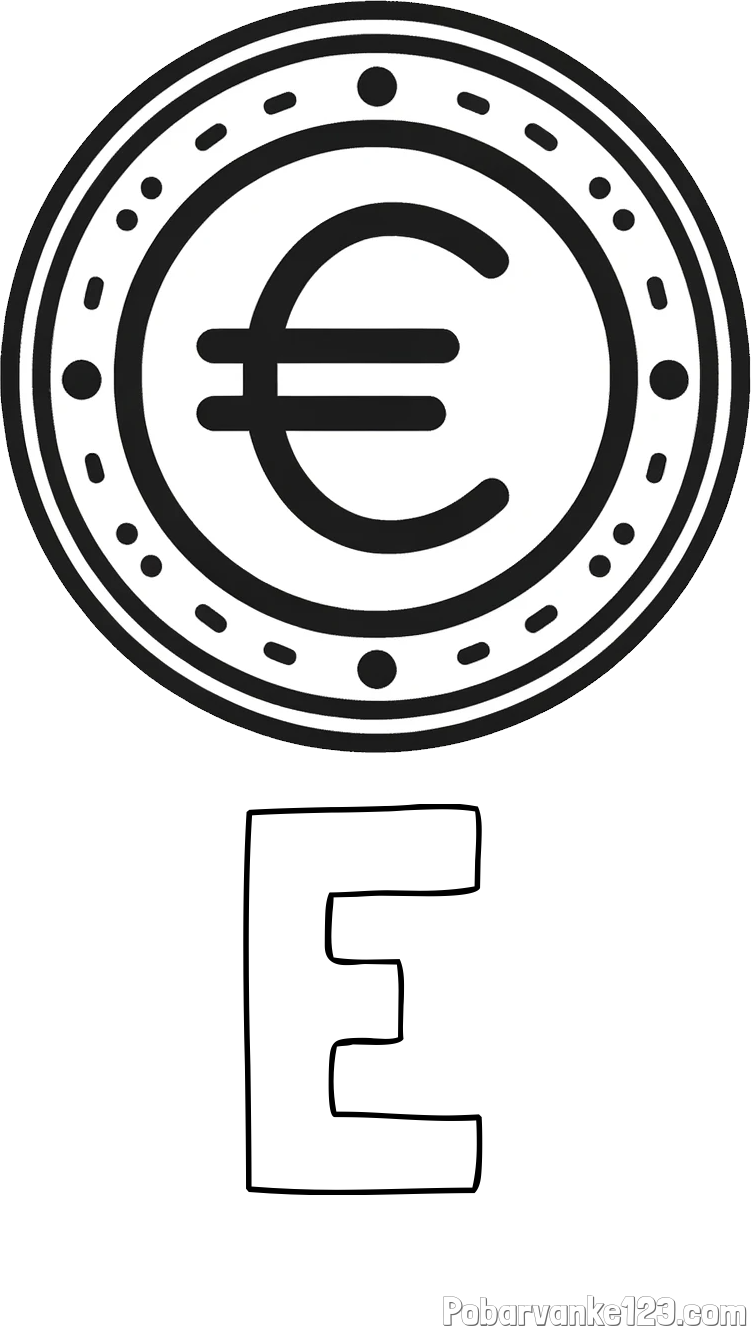 Pobarvanka imena E in pobarvanka evrskega kovanca