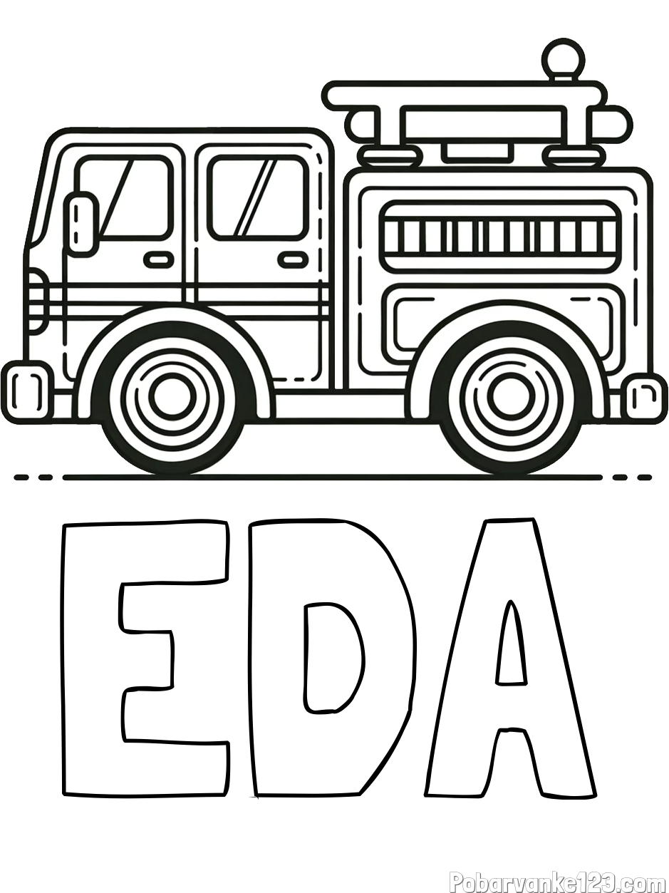 Pobarvanka imena EDA in lepa pobarvnak gasilskega avta