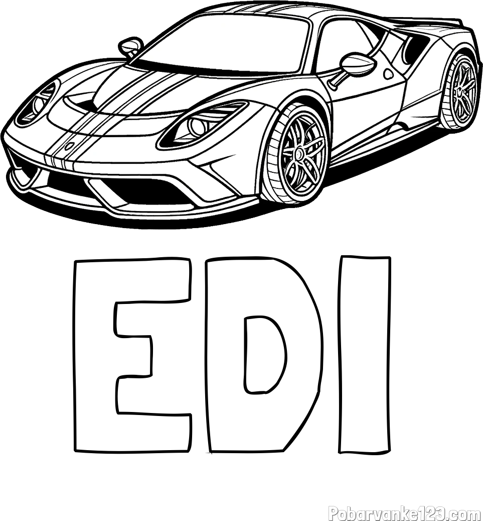 Pobarvanka imena EDI in pobarvanka čudovitega športnega avtomobila