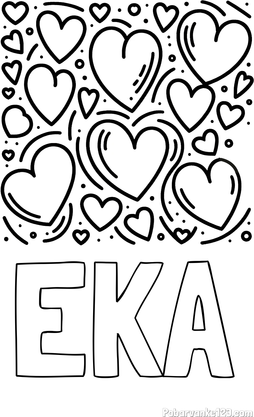 Pobarvanka imena EKA in pobarvanka s srčki
