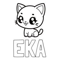 Online izdelana pobarvanka - Pobarvanka imena EKA in pobarvnaka ljubke muce v anime slogu