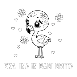 Online izdelana pobarvanka - Pobarvanka imena EKA  INA IN BABI BRITA in pobarvanka mladička flaminga z rožicami in srčki