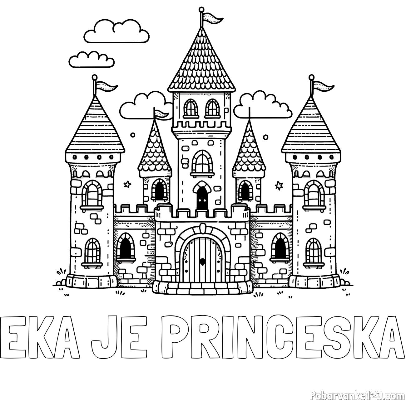 Pobarvanka imena EKA JE PRINCESKA in pobarvnaka velikega gradu