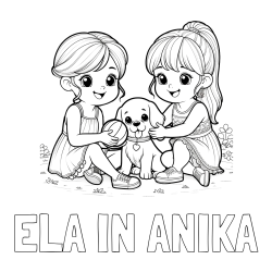 Online izdelana pobarvanka - Pobarvanka imena ELA IN ANIKA in pobarvanka prijateljic s kužkom