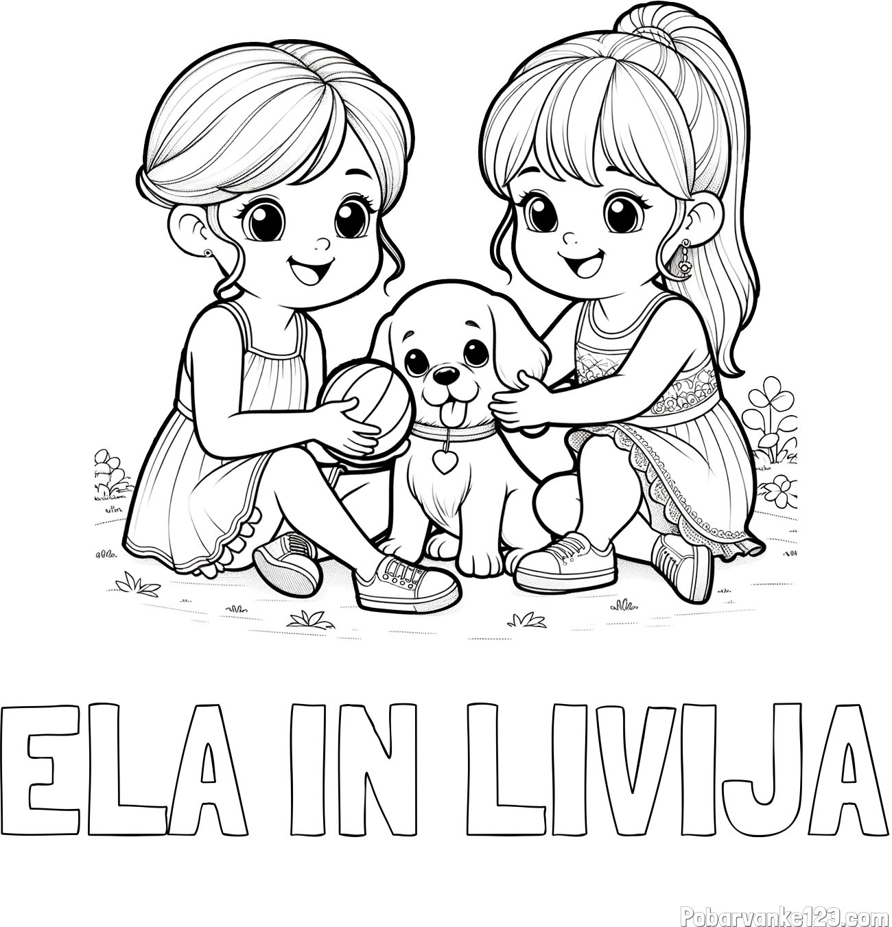 Pobarvanka imena ELA IN LIVIJA in pobarvanka prijateljic s kužkom