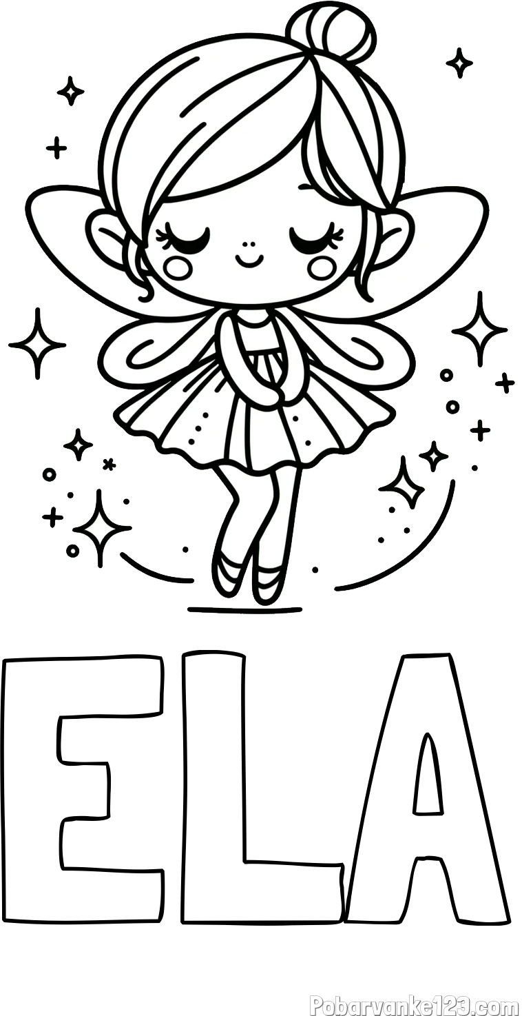 Pobarvanka imena ELA in otroška pobarvanka čarobne vile