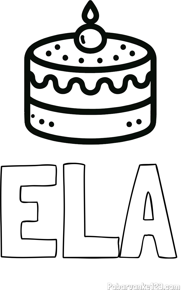 Pobarvanka imena ELA in otroška pobarvanka majhne torte
