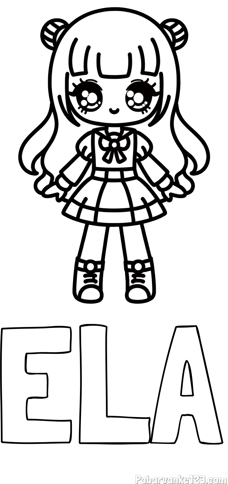 Pobarvanka imena ELA in otroška pobarvanka punčke v anime slogu