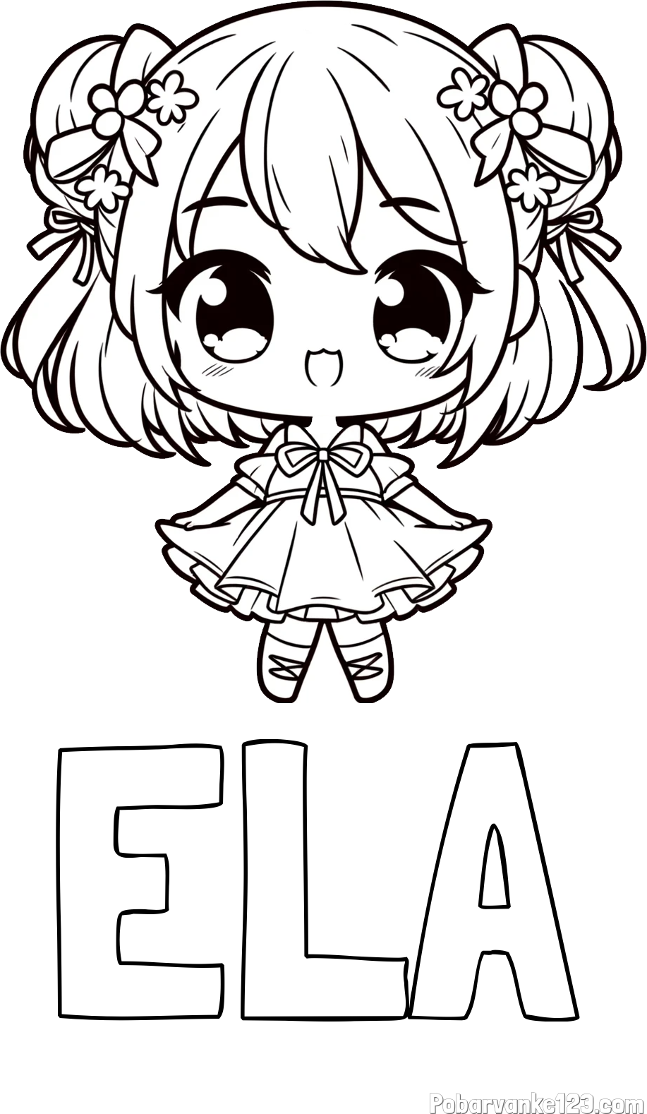 Pobarvanka imena ELA in otroška pobarvanka punčke v japonskem anime slogu