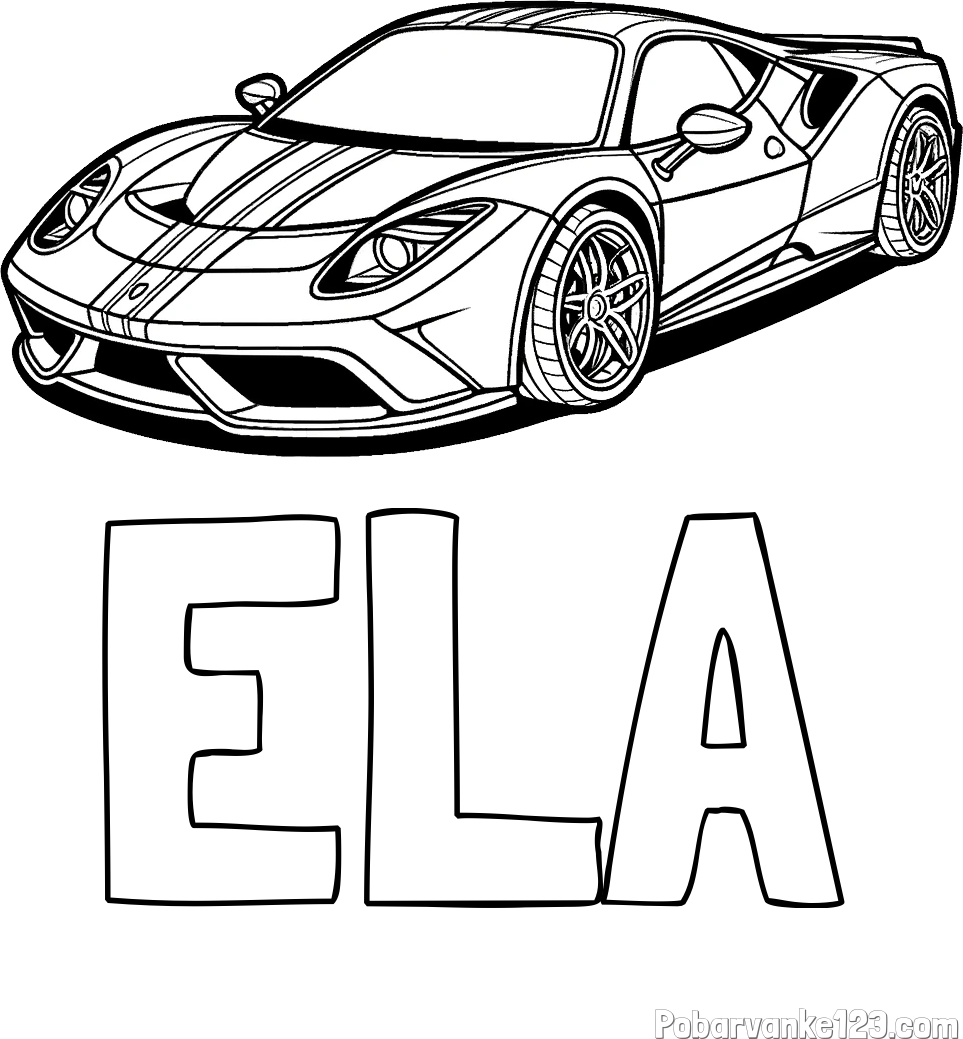 Pobarvanka imena ELA in pobarvanka čudovitega športnega avtomobila