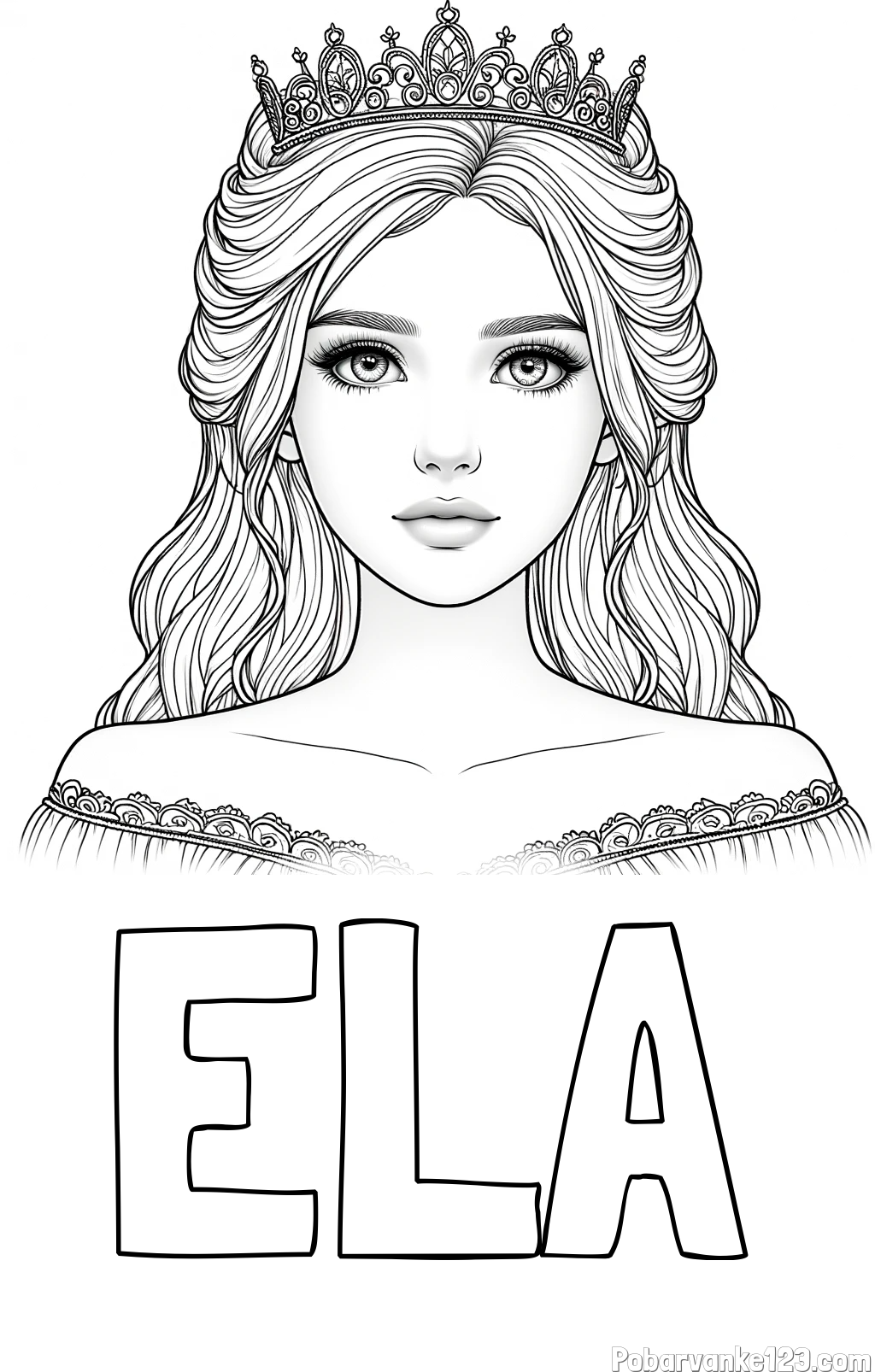 Pobarvanka imena ELA in pobarvanka prikupne princeske s čudovitimi očmi