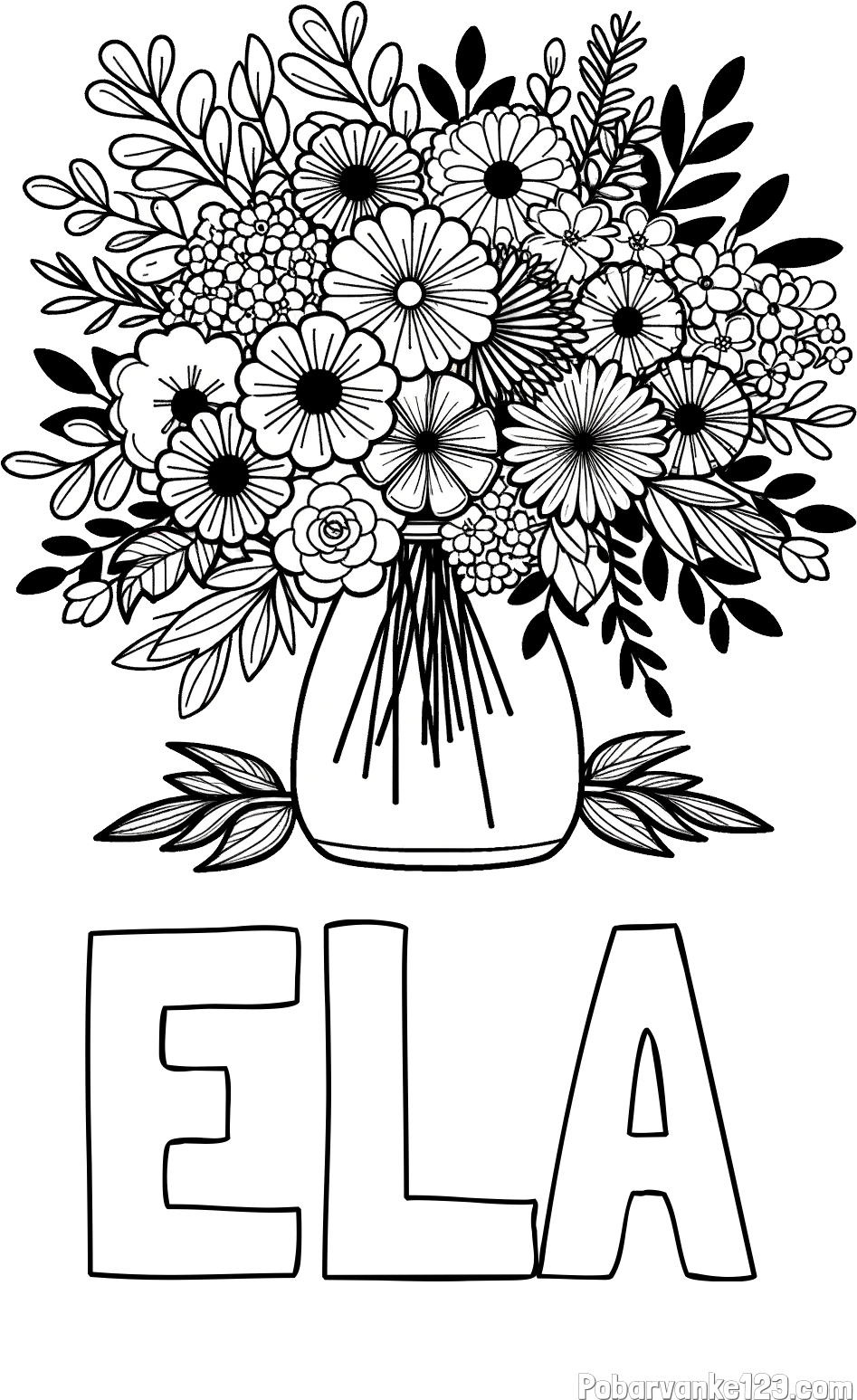 Pobarvanka imena ELA in pobarvanka veliekga šopka rož