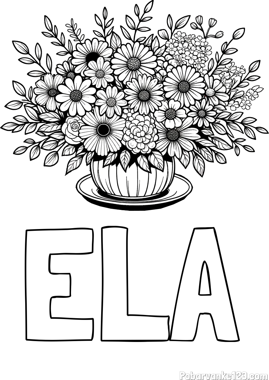 Pobarvanka imena ELA in pobarvanka velikega šopka rož