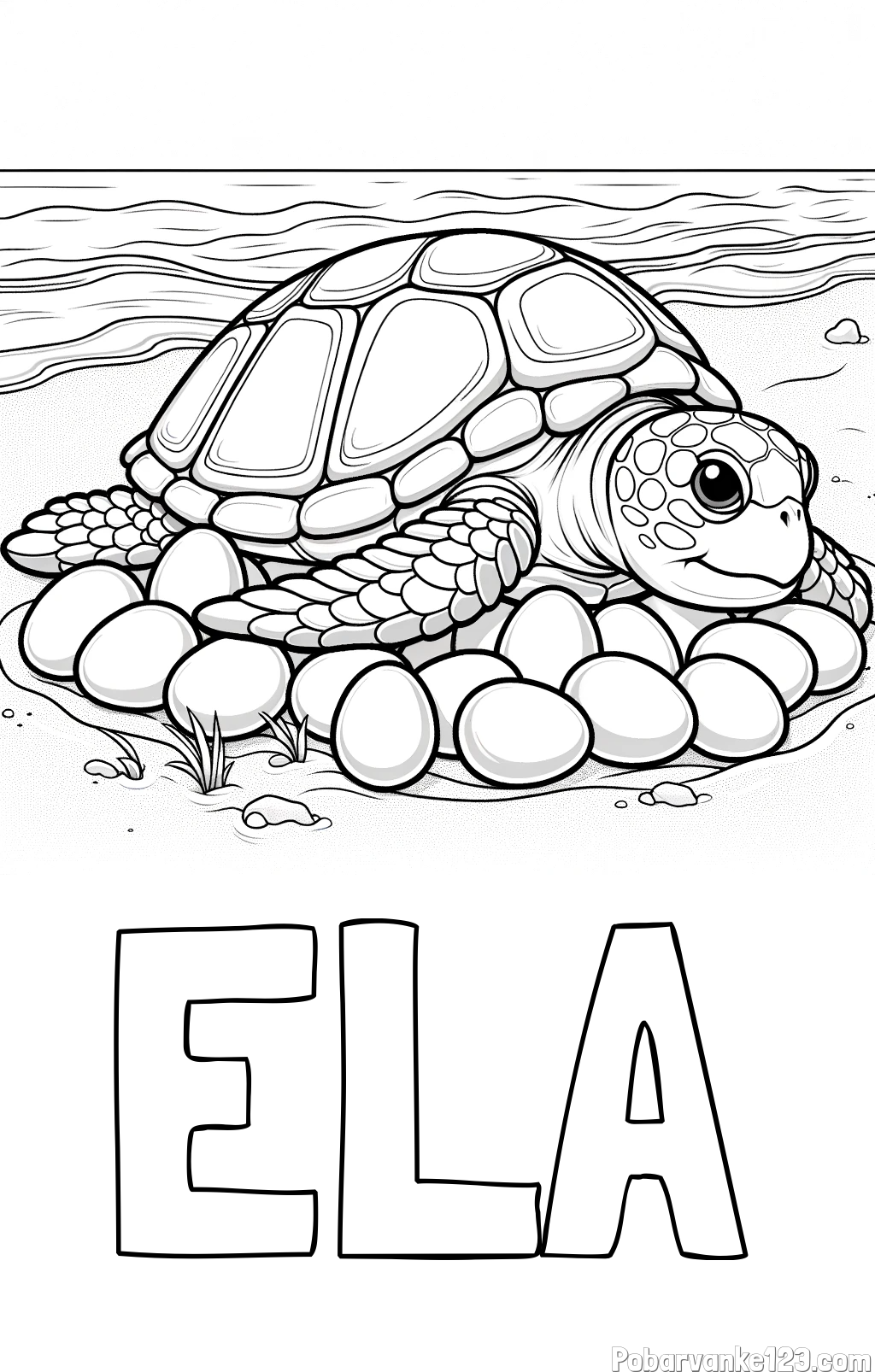 Pobarvanka imena ELA in pobarvanka želve na obali