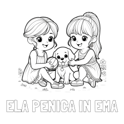Online izdelana pobarvanka - Pobarvanka imena ELA PENICA IN EMA in pobarvanka prijateljic s kužkom