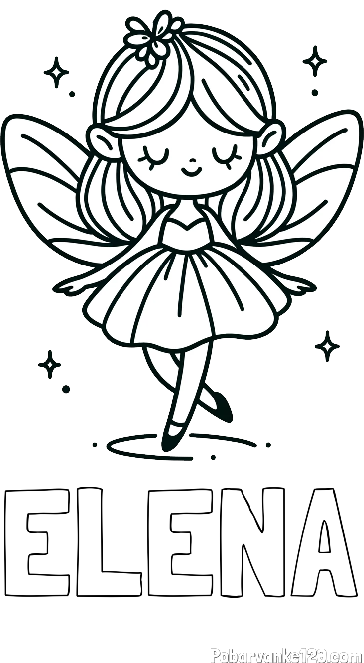 Pobarvanka imena ELENA in enostavna pobarvanka čarobne vile