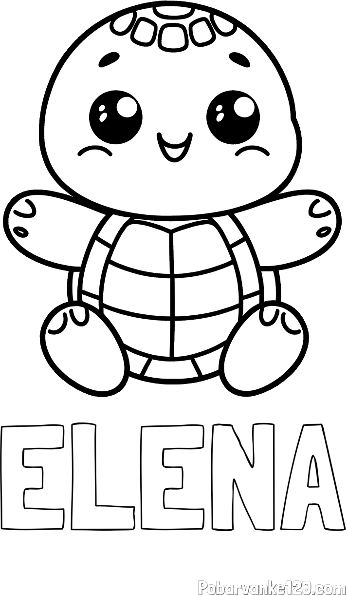 Pobarvanka imena ELENA in otroška pobarvanka ljubke in nasmejane želvice