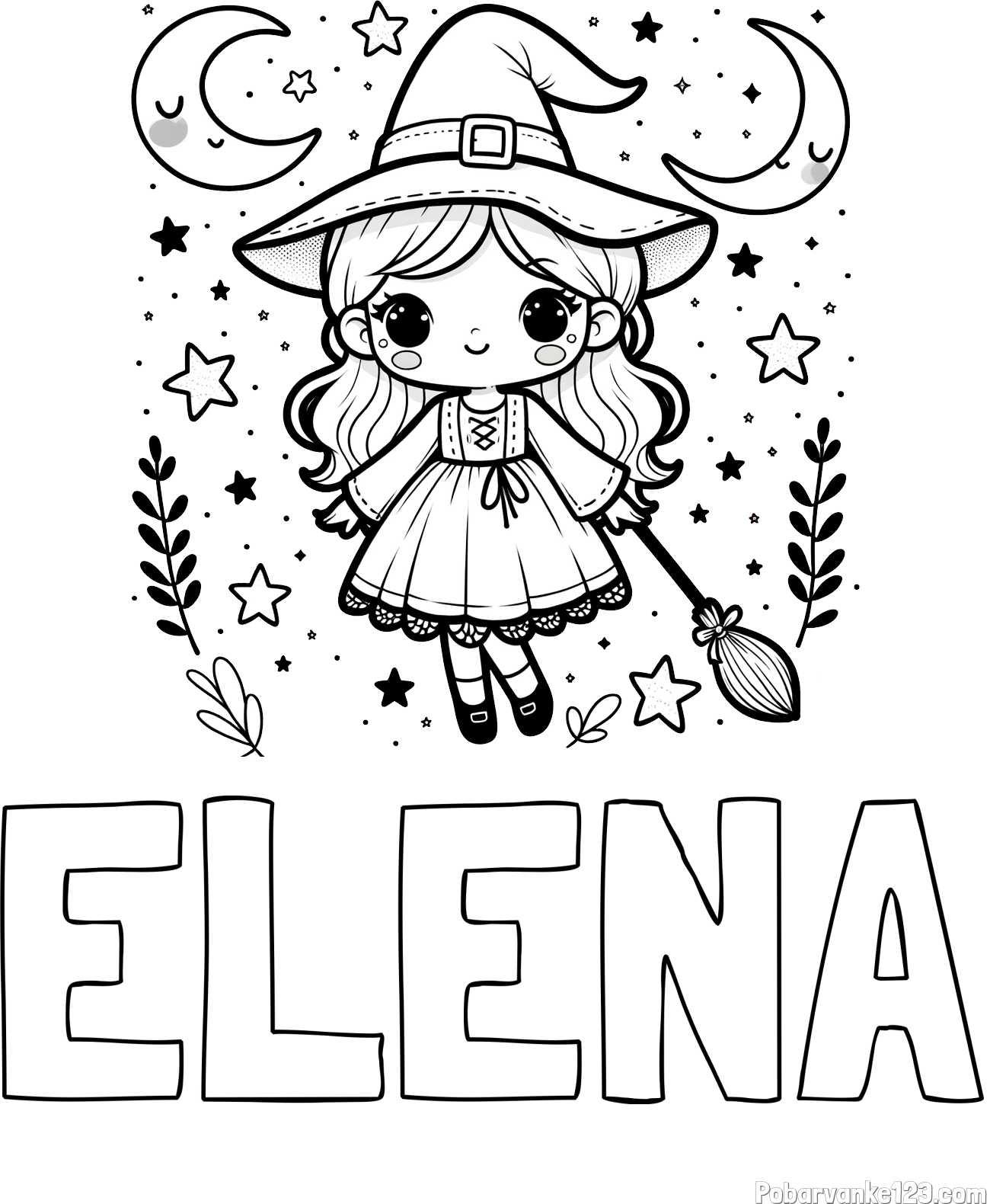 Pobarvanka imena ELENA in pobarvanka prikupne čarovnice