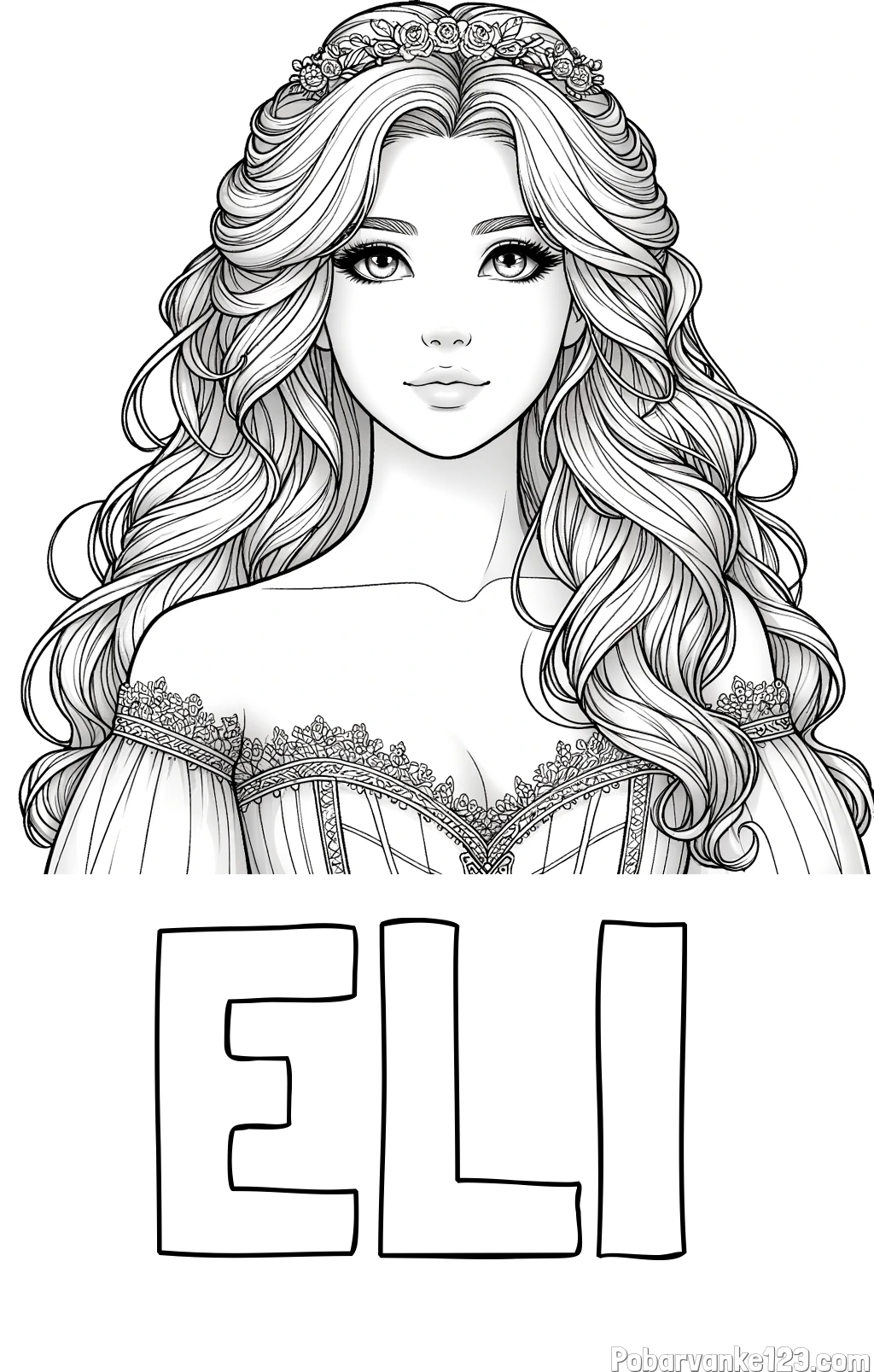 Pobarvanka imena ELI in pobarvanka lepe princese