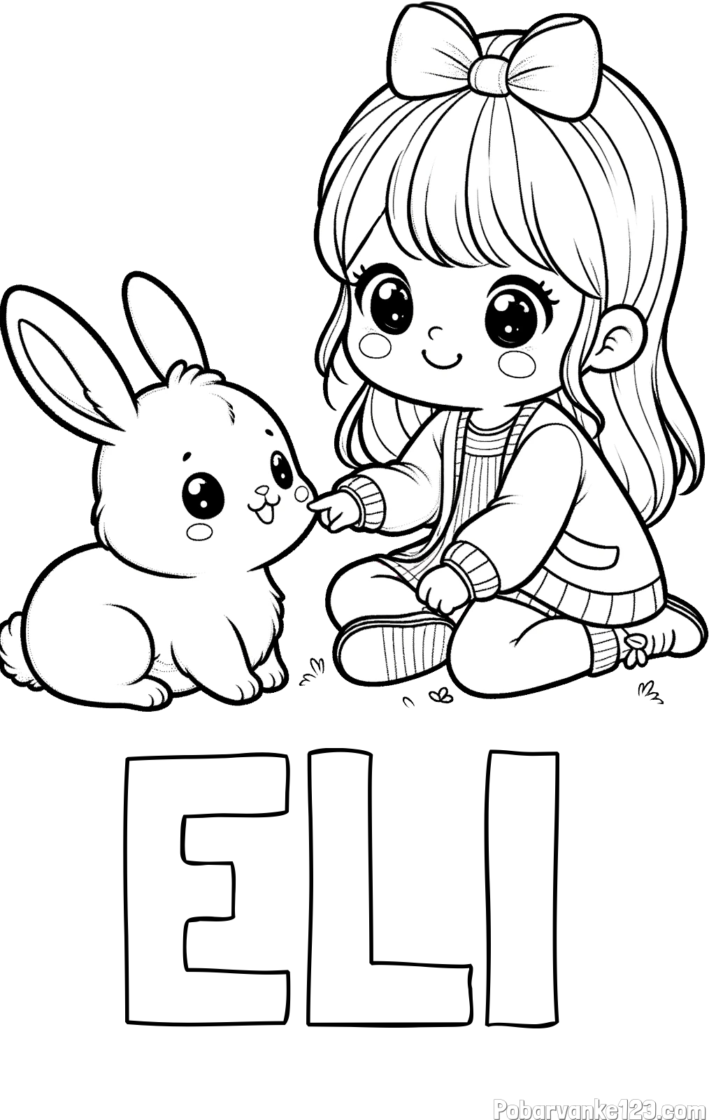 Pobarvanka imena ELI in pobarvanka ljubke punčke, ki se igra z zajčkom