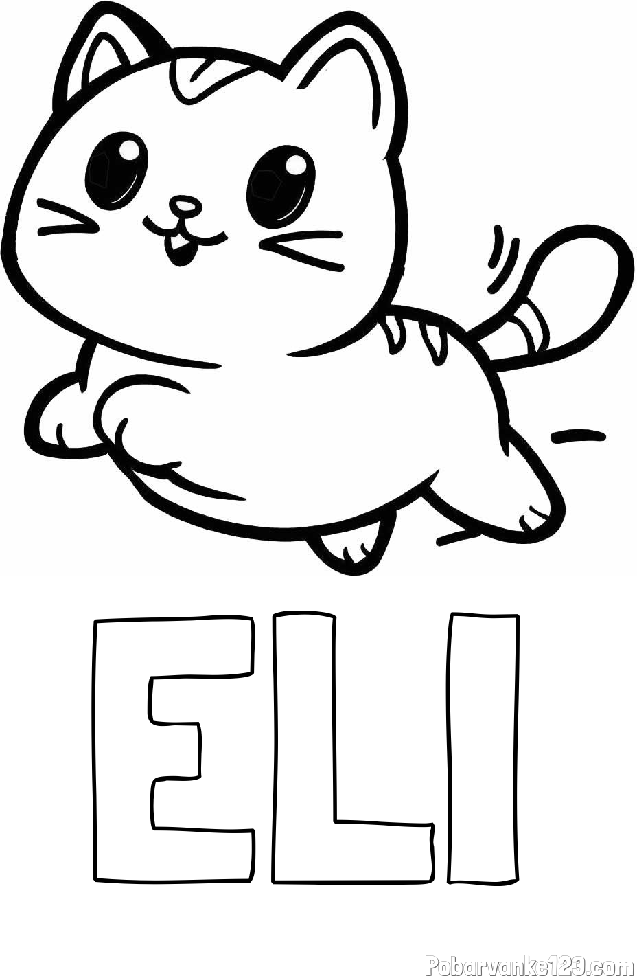 Pobarvanka imena ELI in pobarvanka prikupne mačke med tekom