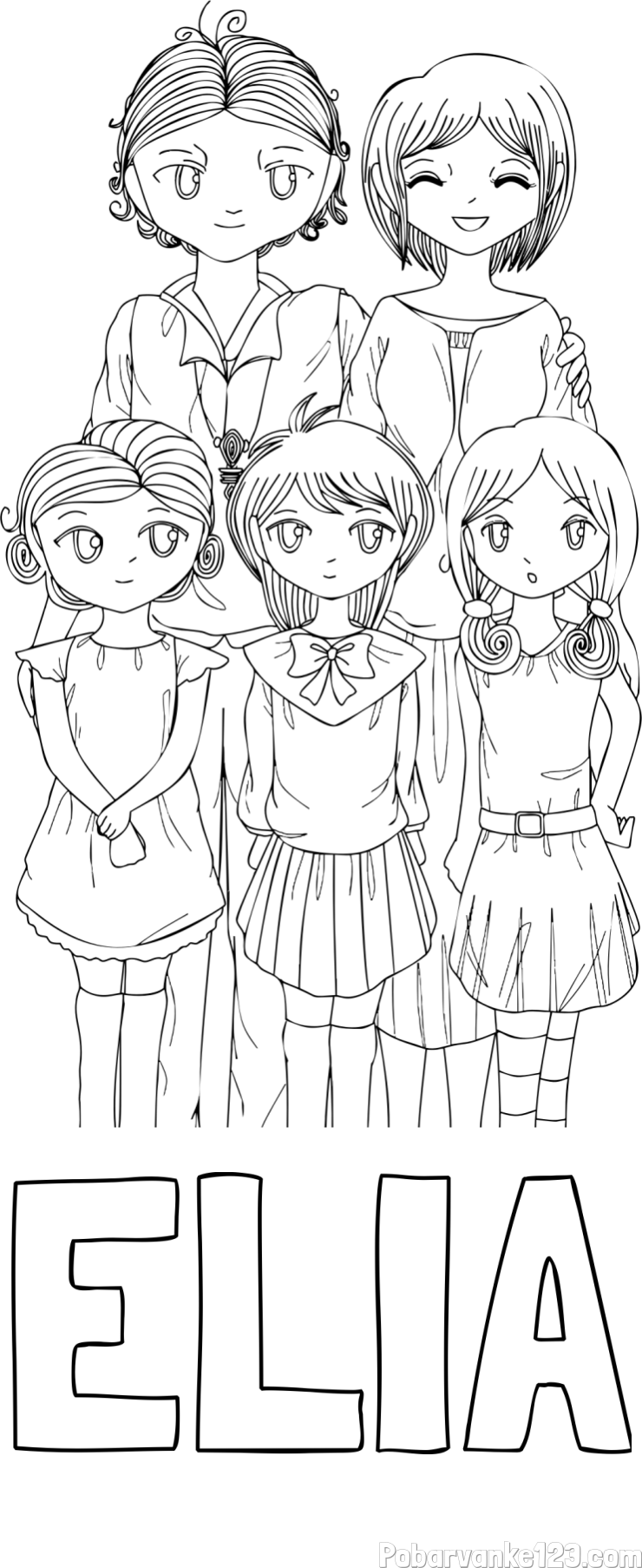 Pobarvanka imena ELIA in anime risani junaki