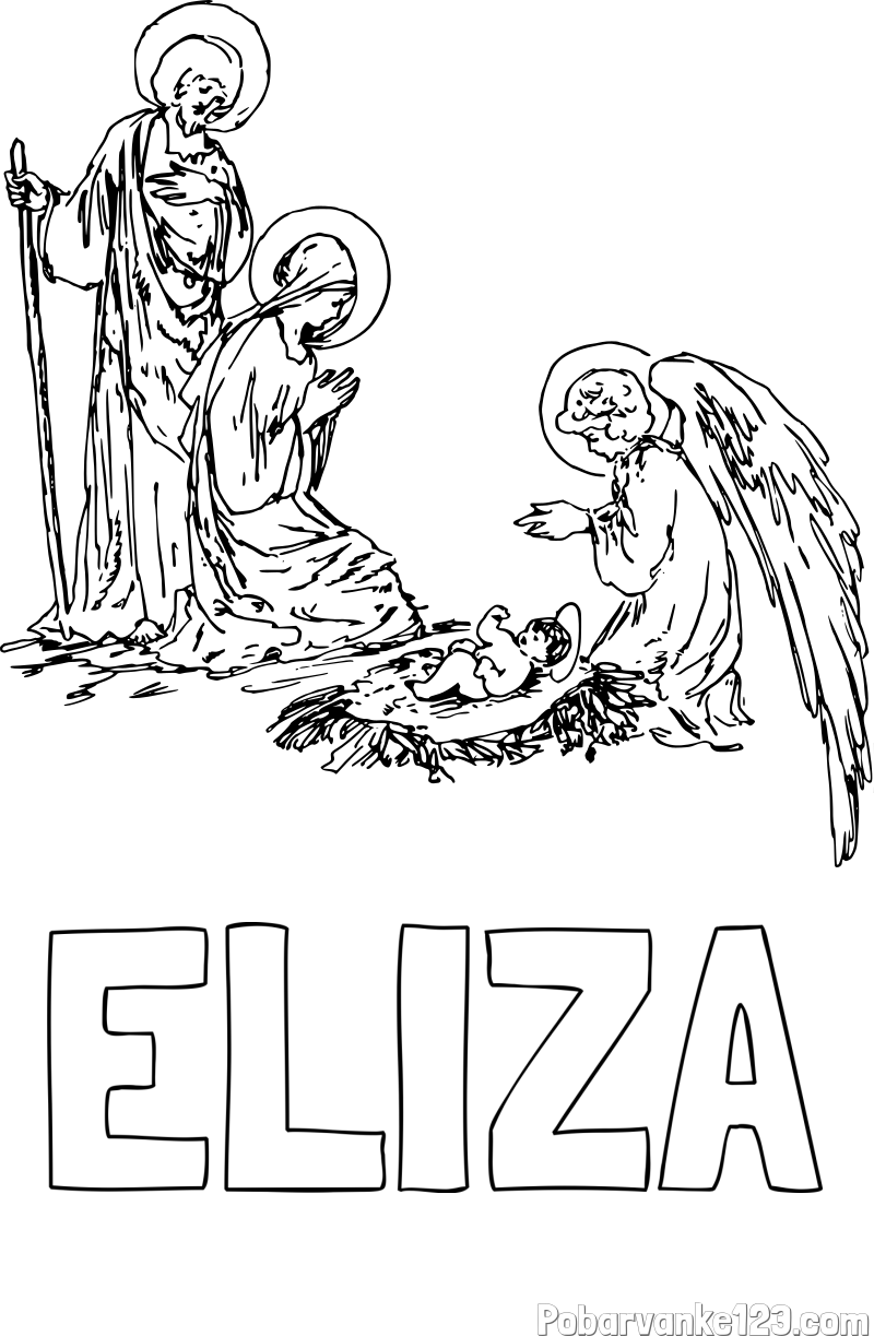 Pobarvanka imena ELIZA in pobarvanka angela in Jezusa