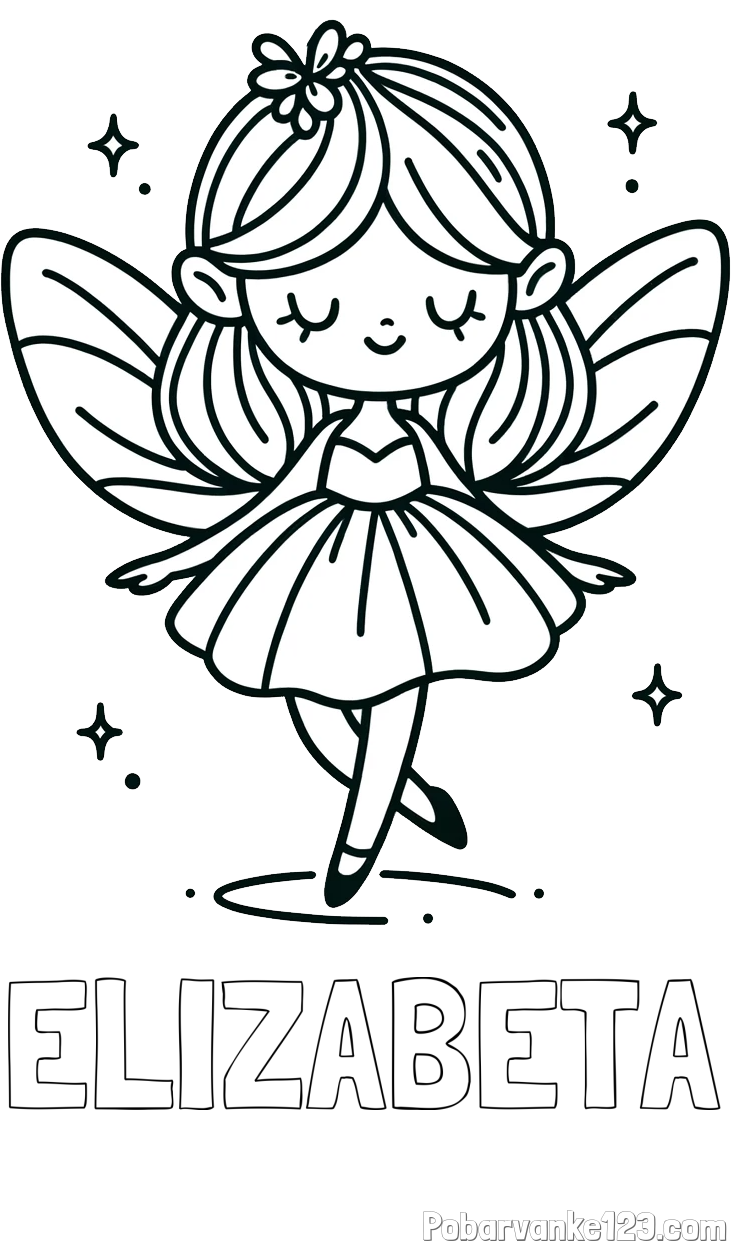 Pobarvanka imena ELIZABETA in enostavna pobarvanka čarobne vile