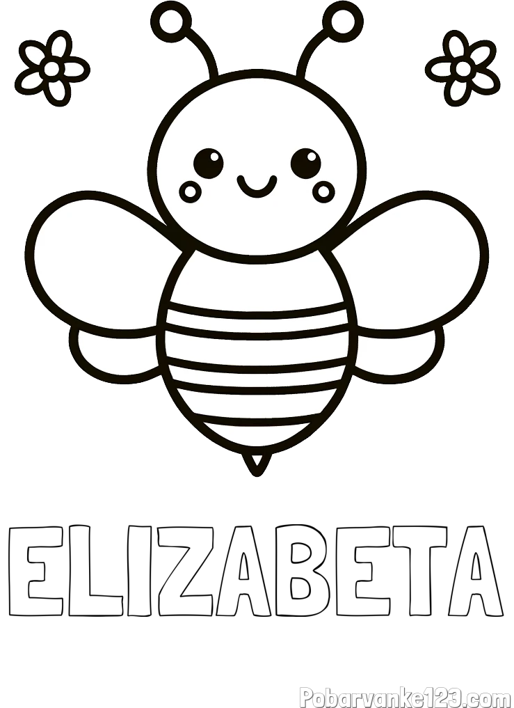 Pobarvanka imena ELIZABETA in otroška pobarvanka čebele