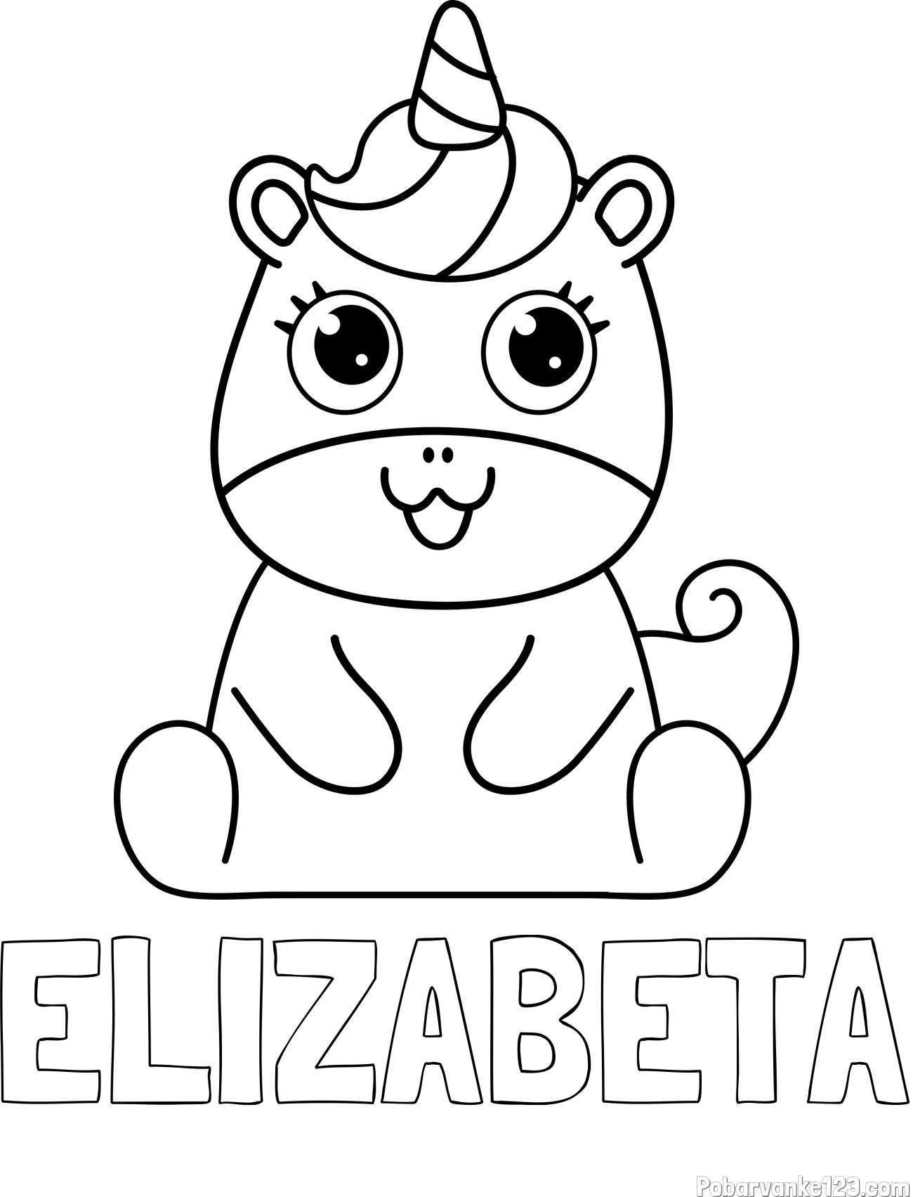 Pobarvanka imena ELIZABETA in pobarvanka čudovitega samoroga Unicorn