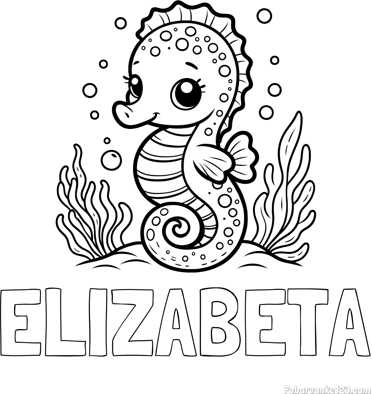 Pobarvanka imena ELIZABETA in pobarvanka morskega konjička